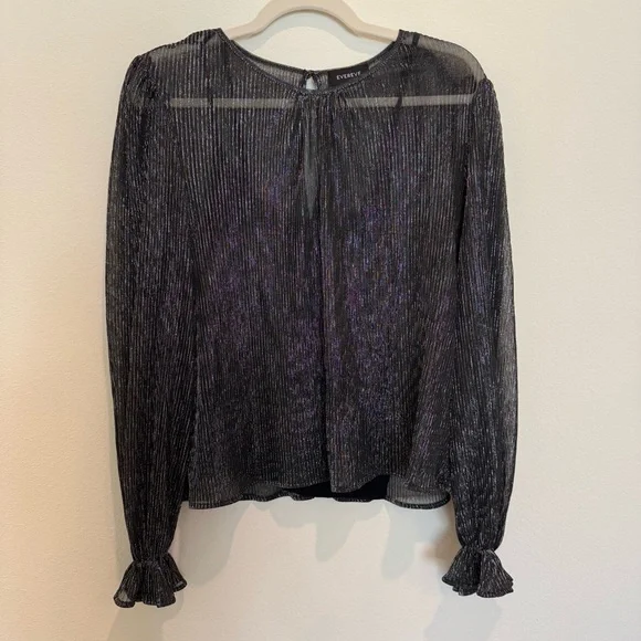 Evereve Black Sheer Blouse with Subtle Shimmer - Picture 2 of 8